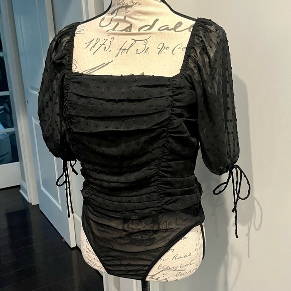 Lulu's Think of Me Swiss Dot Ruched Bodysuit in Black Brand New with Tags! - Picture 15 of 16